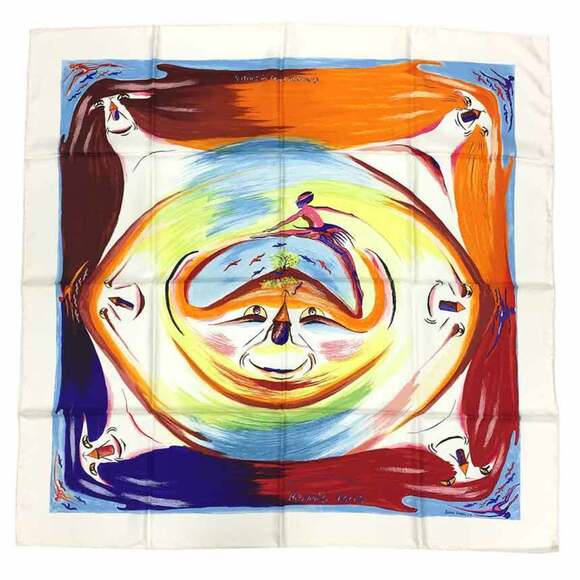 HERMES White Silk Scarf